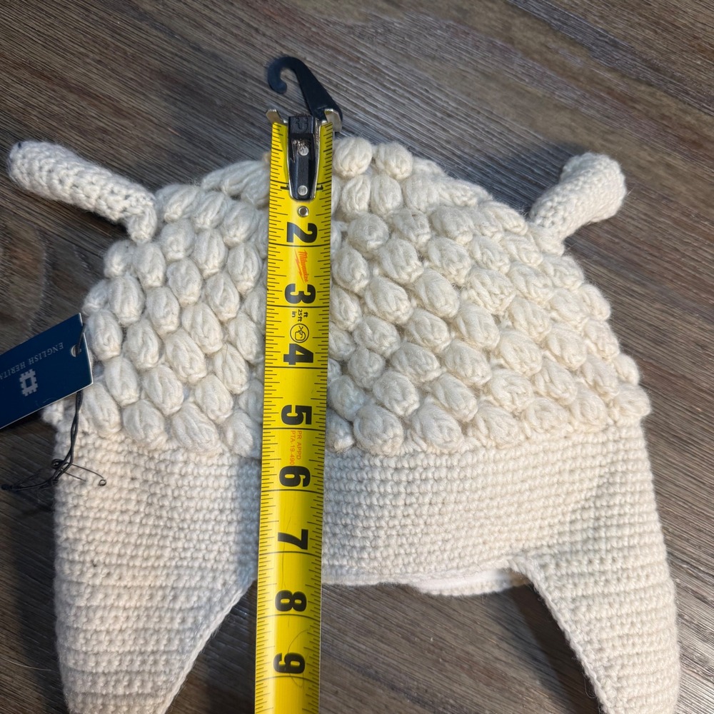 English Heritage Adult Alpaca Sheep Lamb Hand Knitted Wool Beanie Hat Lined NWT - Picture 10 of 12